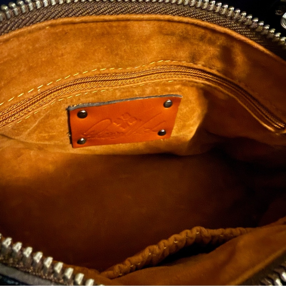 Patricia Nash Navy Leather Satchel with Bamboo Handles - Picture 7 of 9